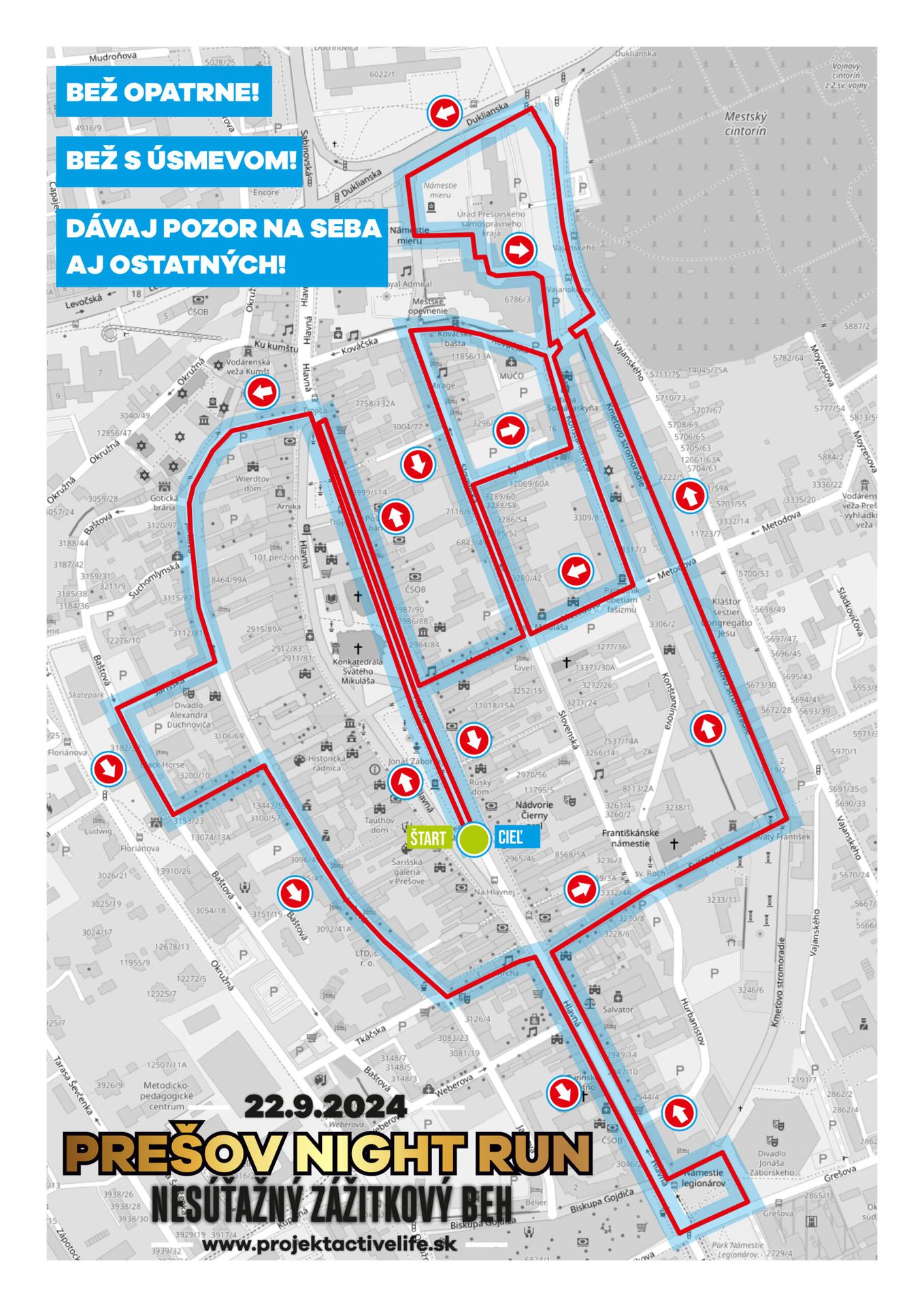 Mapa Prešov Night Runu 2024
