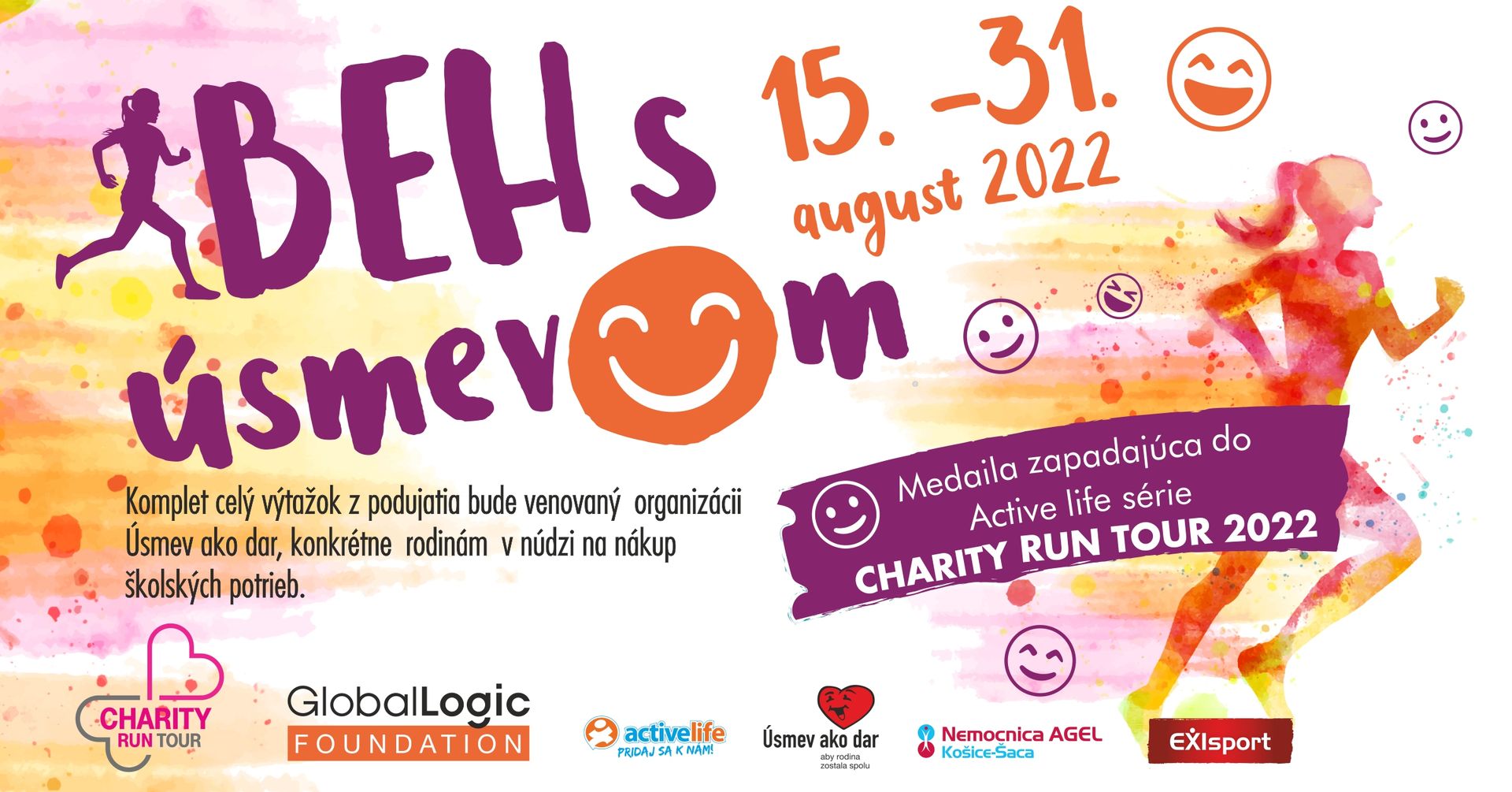 Do 31. augusta trvá CHARITY RUN TOUR – Virtuálny BEH S ÚSMEVOM 2022
